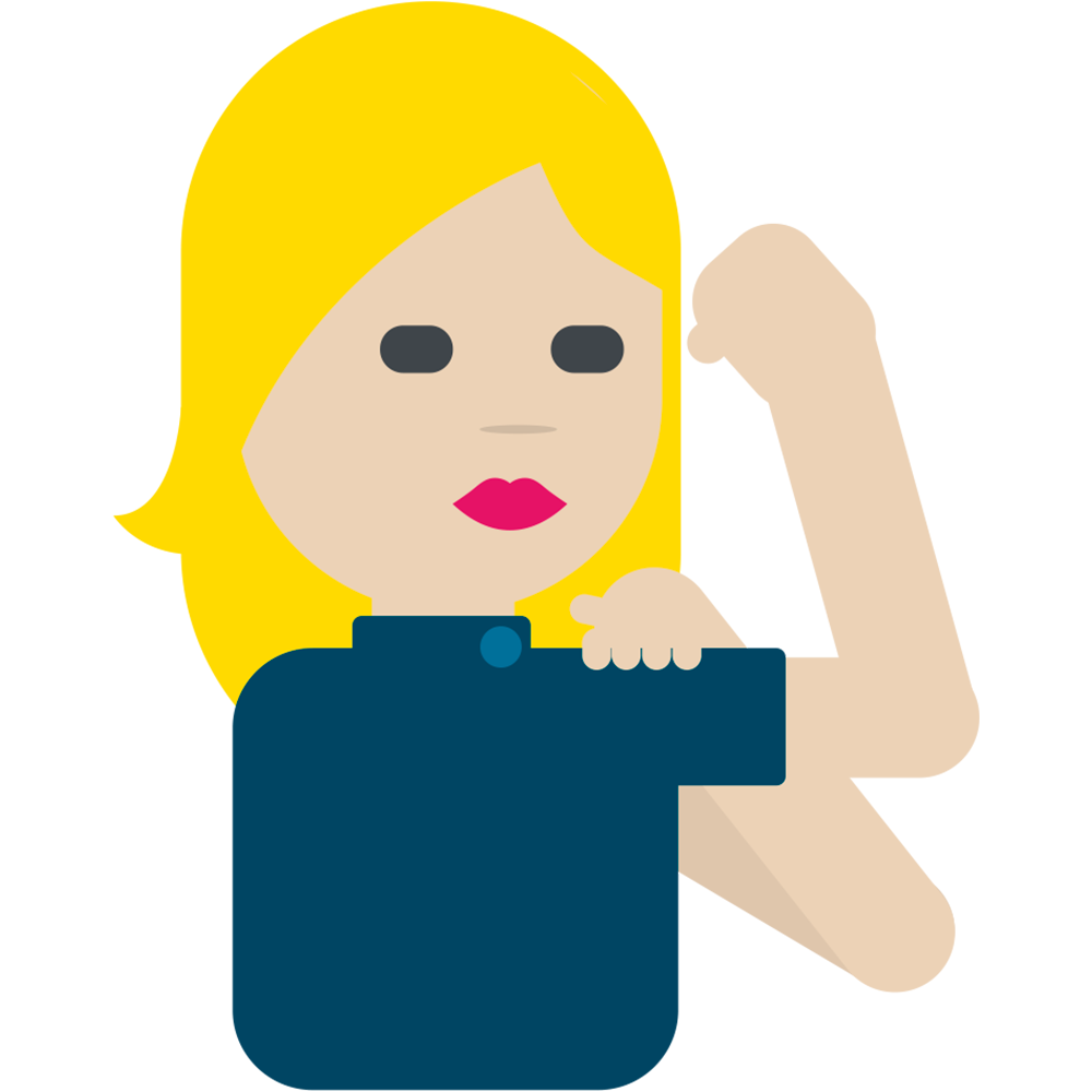 The girl power emoji: a blonde woman with red lipstick flexing her bicep and grabbing it with her other hand.